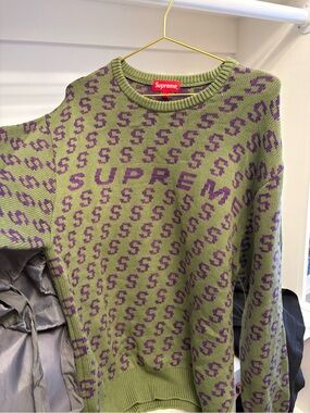 Supreme Olive & Purple Logo Knit Crewneck